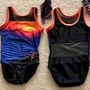 NWT Plum Sunset Waves Sol Leotard Mesh Back Panel Gymnastics Leotard CS 4-6